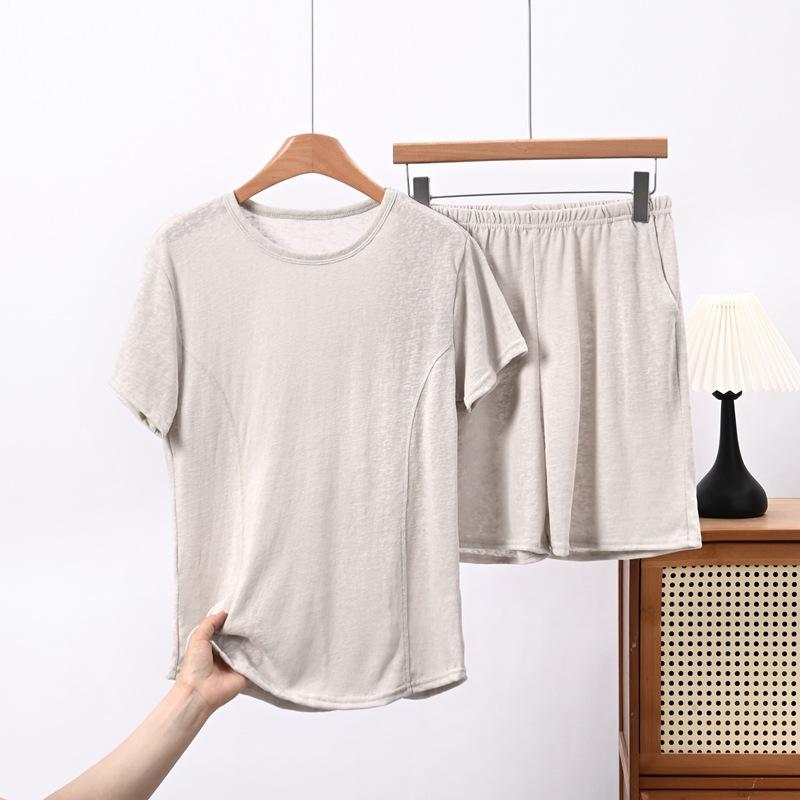 Summer Oversized Casual Loungewear Set - Loose Fit for Slimming, Women's Round-neck Short-sleeved T-shirt, High-waisted Shorts, Two-piece Set