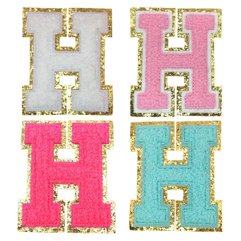 4Pcs Chenille Letters Patches Embroidery Iron On Letters Patch Appliques For Clothing Sticker Diy Accessories Large Size: 8.2Cm