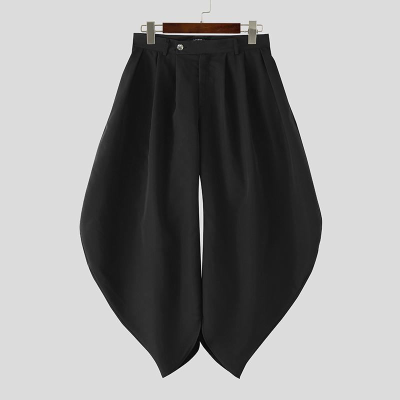 INCERUN Summer Men Zipper Waist Casual Ruffled Long Pants Trousers