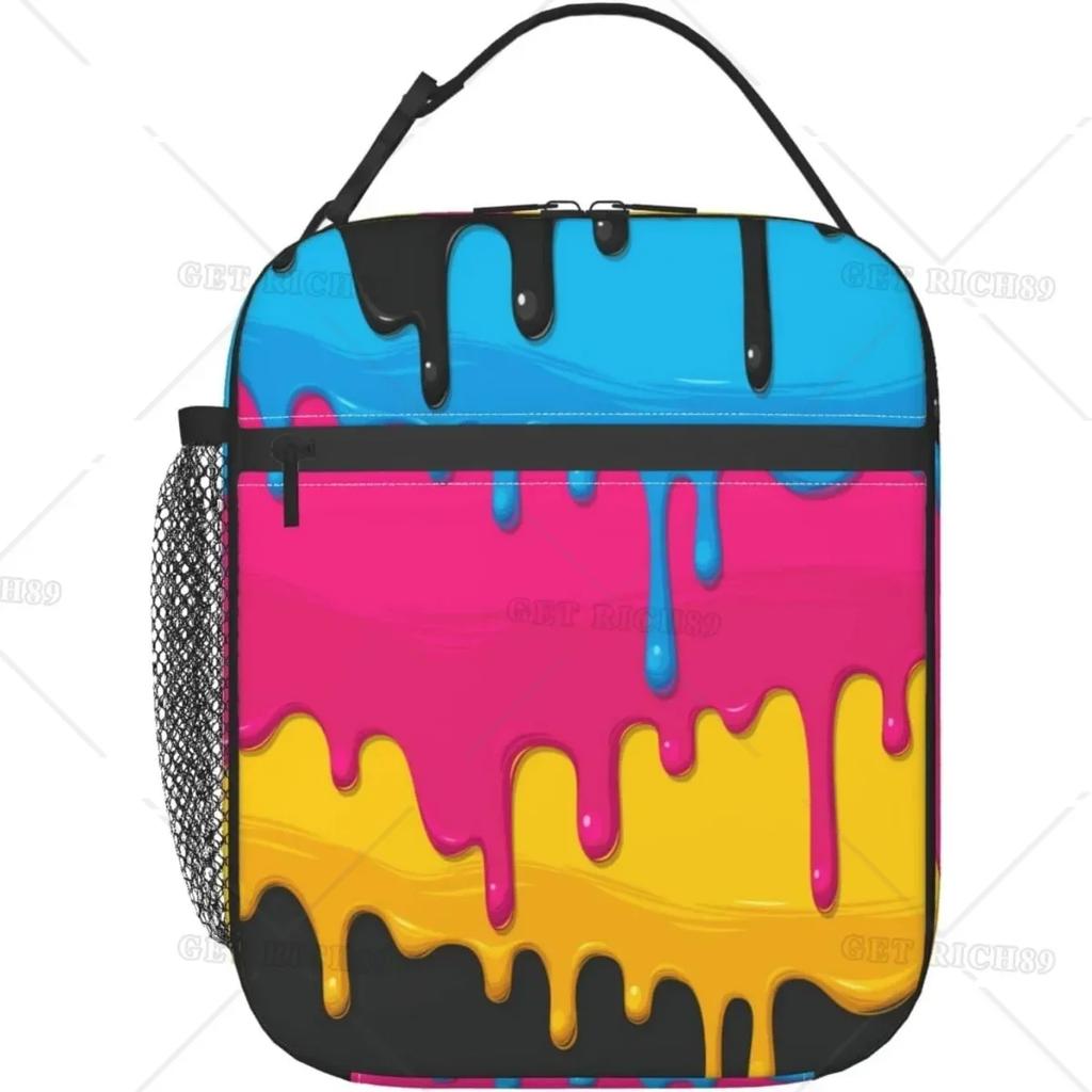 Dripping Paint Portable Lunch Box for Women Men Insulated Reusable Lunch Bag Cooler Bag with Pocket Work Picnic Hiking