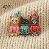 Festive Party Brooch Christmas Three Cat Pin, Men Women Rhinestone Kitten Alloy Lapel Decorative Badge for Clothing Bags Scarves Sweaters Pin