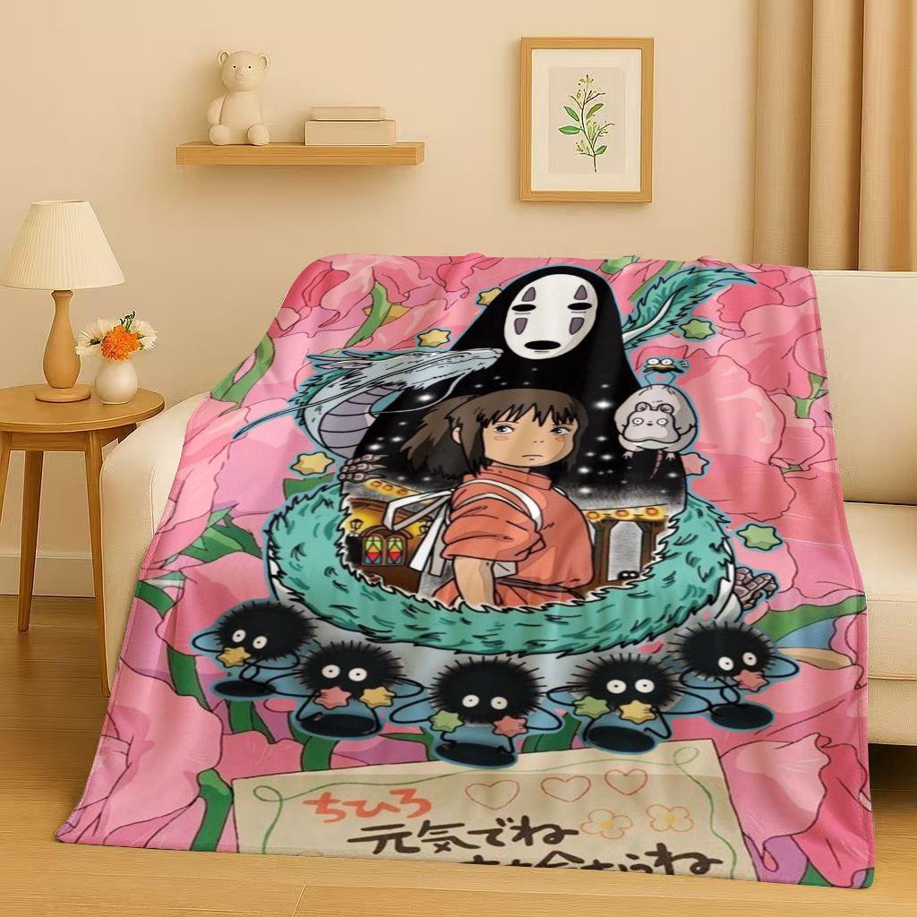 3D Retro Cartoon Spirited Away No Face Man Flannel Blanket,Ultra Soft Warm Plush Throw for Home Bedroom Bed Sofa Cover Kid Gift