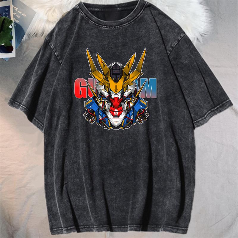 Anime GUNDAM Barbatos Graphic Printed Tshirt Mens and Womens Washed Tshirt High Quality Vintage Cotton Tshirt YK Top