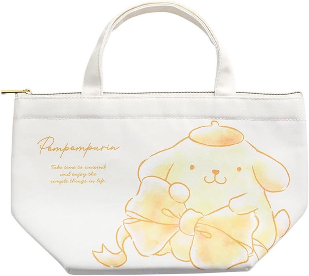 Tees Factory Sanrio Characters Insulated Canvas Lunch Bag, Watercolor Big RibbonPom Pom Purin, SR-5535762PU