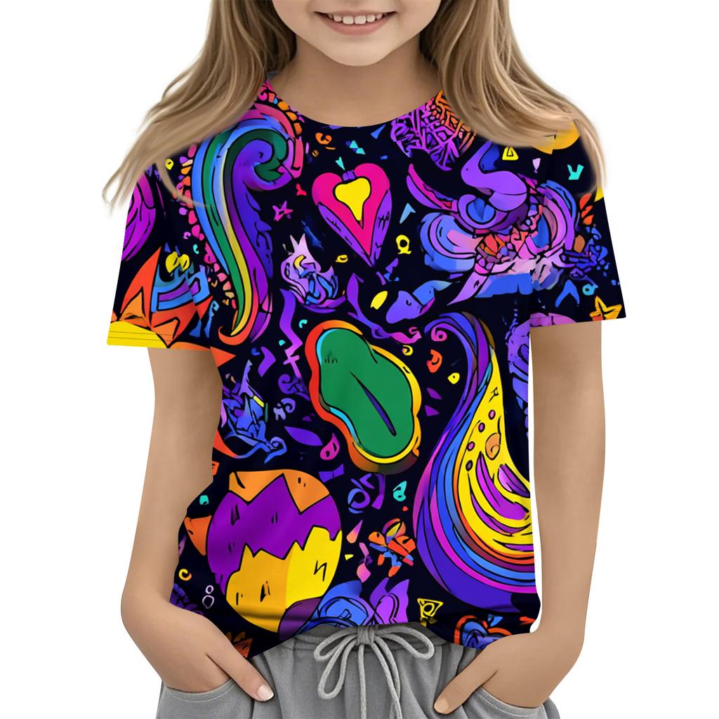 Children's Printed Round Neck Short Sleeved Casual T-shirt