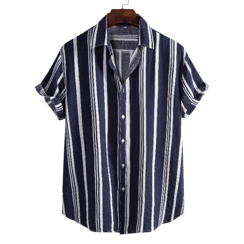 Men S Short Sleeve Loose Fit Striped Shirt