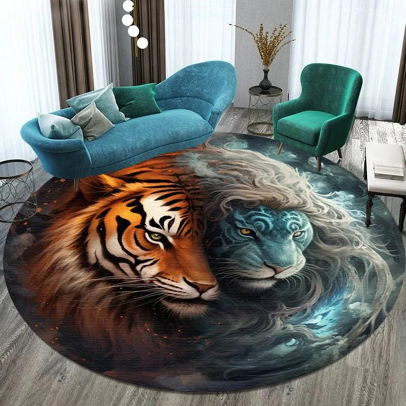 Large Round Carpet Rug Living Room Bedroom Decoration Anti Slip Tree of Life Mat Dragon Lion Tiger Yin Yang Tai Chi Carpet Rugs
