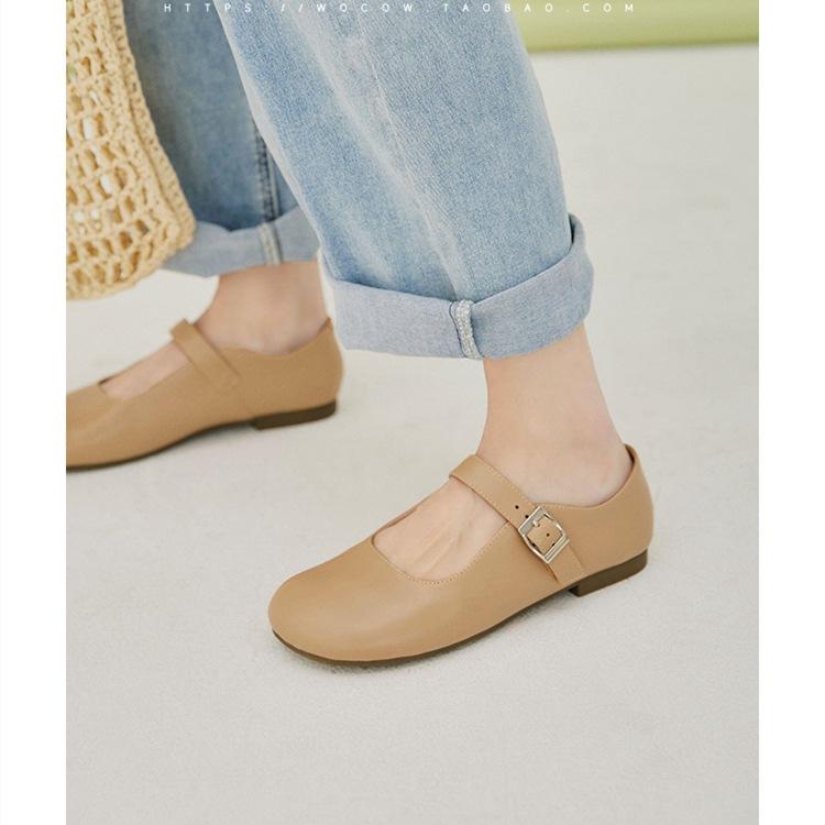 Leather flat-bottomed Mary Jane women's shoes one-pedal lazy Muller shoes 2025 new bag head half-drag single shoes