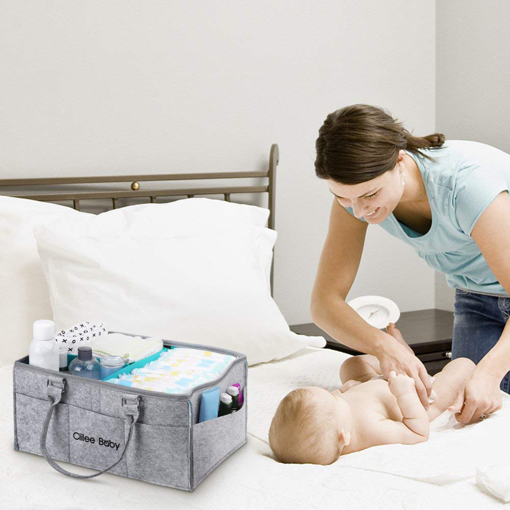 Ciilee Baby Diaper Storage Large Capacity with Detachable Foldable Baby Storage Car Travel Small Portable Baby Supplies Organizer Compartments Bag,