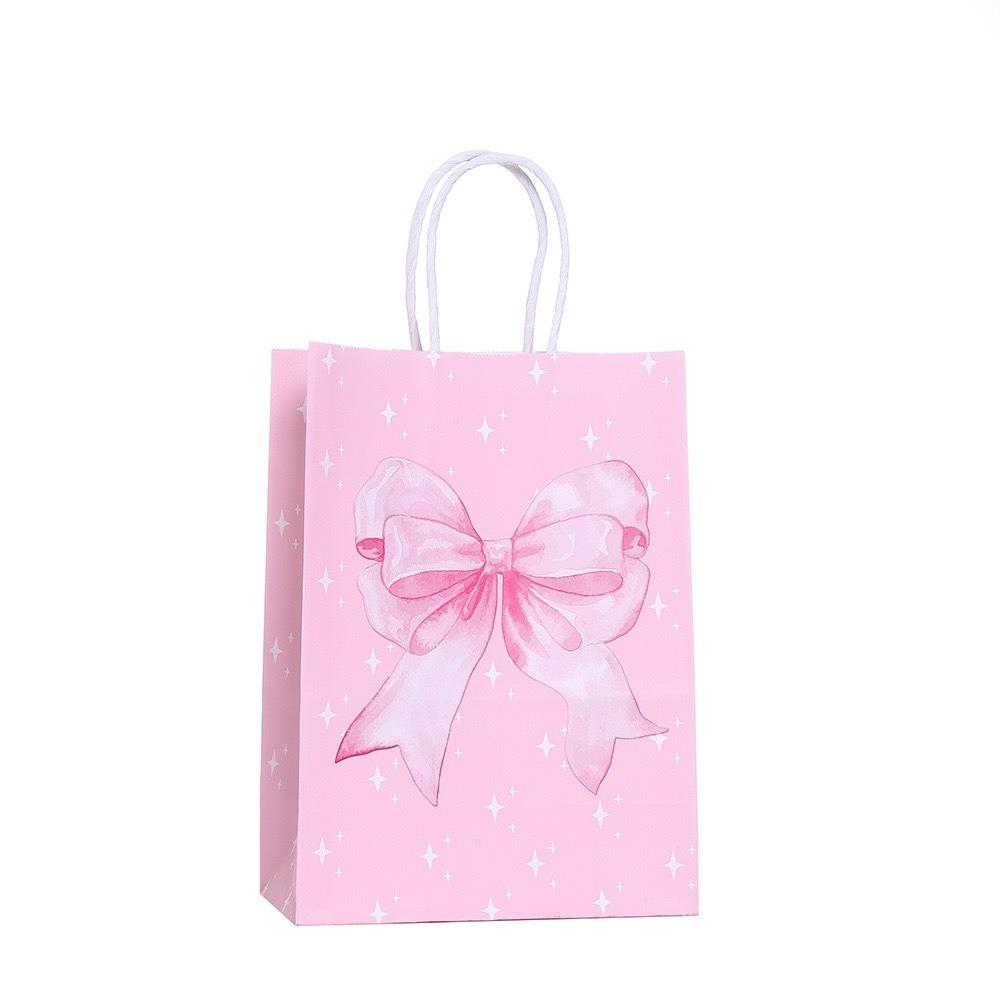 12Pcs Paper Gift Packing Bag Pink Bow Candy Cookie Bags Durable Present Wrap Bag  Celebration