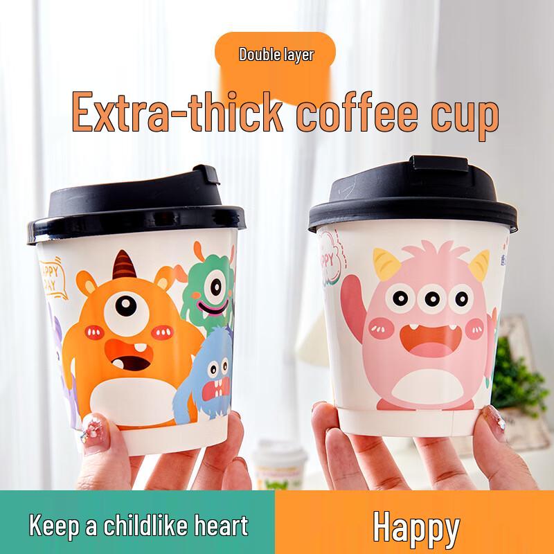 Pabei 320ml Double-Layer Paper Cups for Hot Drinks with Lids
