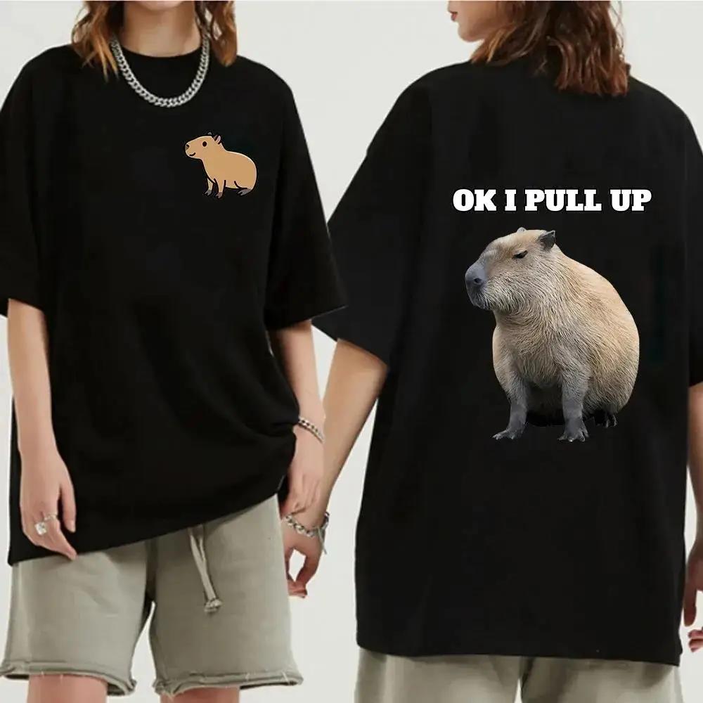 Funny Animals Capybara Cartoon Print Fashion Harajuku Harajuku Short Sleeve T-shirt Clothing Street Tops Tees Aesthetic Clothes