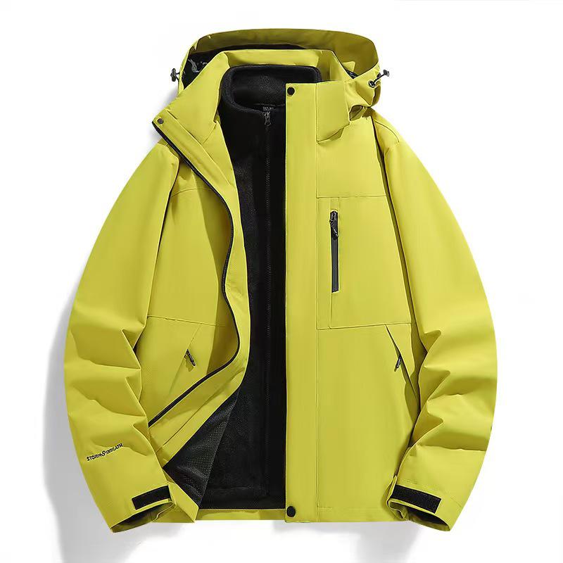 Men's Custom Logo Waterproof 3-in-1 Outdoor Jacket Set with Fleece Lining, Autumn/Winter Workwear, Women's Group Printed Version Available