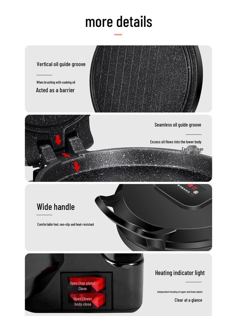 Electric Double-Sided Pancake Maker: Non-Stick, Auto Power-Off, Deepened Design for Frying & Grilling