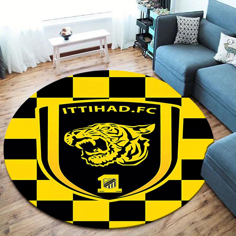 Al-Ittihad Club Round Area Rug,Carpet Rug for Living Room Bedroom Sofa Playroom Decor,Non-slip Floor Mat