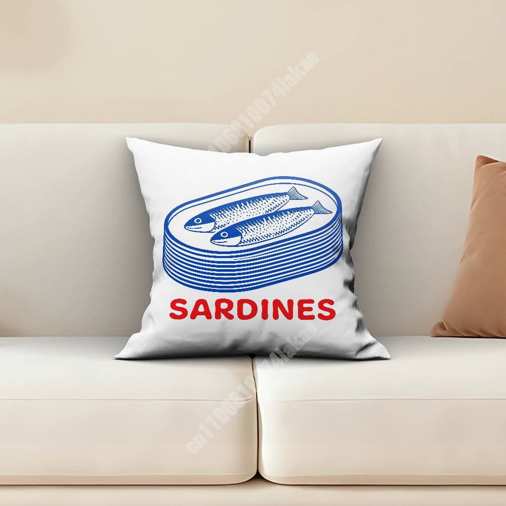 Sardine Fish Retro Seafood Pillow Cover Sofa Couch Cushion Case Creative Workspace Accent Home Decor