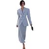 European & American Double-Breasted Slim Fit Women's Skirt Suit - Elegant Commuting Style