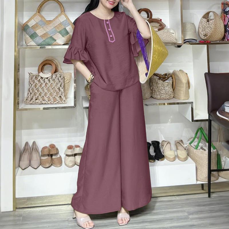 ZANZEA Women Half Sleeve Blouse and Pants Summer Two Piece Suit Sets