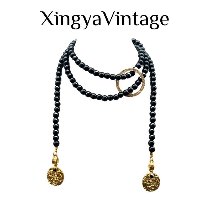 Vintage Design Versatile Versatile. Multiple Ways To Wear Stackable Suitable Niche Fashion. Glass Bead Geometric Necklace Waist Chain