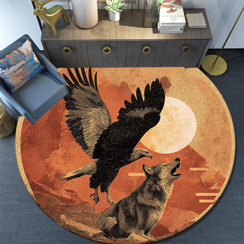 Eagle Wolf Round Area Rug,Carpet Rug for Living Room Bedroom Sofa Playroom Decor,Non-slip Floor Mat
