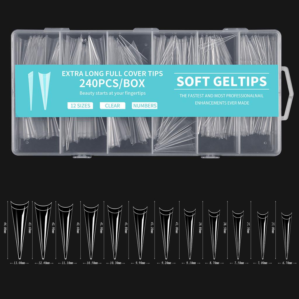 240pcs XXL False Nails Super Long Ballerina Nails Press On Nail Full Cover Matte Gel Tips Nail Art American Capsule Fake Tips