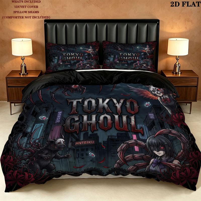 Tokyo Ghoul Vzor Povlečení Sada Prošívaných Dek Quilt Cover Povlak na Polštář Domácí Narozeninový Dárek(1 * povlak na peřinu + 2 * povlak na polštář, bez jádra)