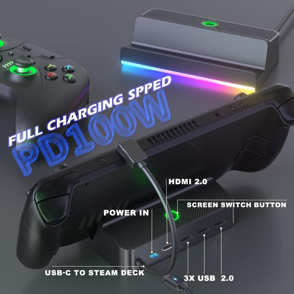 5-in-1 Steam Docking Station for Valve Steam Deck Charging with HDMI TV Mode 4K@60Hz Output