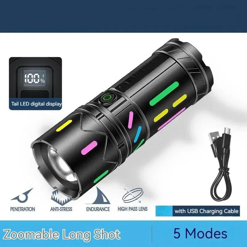 

Фонарик 10000 лм Супер яркий с зумом, перезаряжаемый, водонепроницаемый, для кемпинга, походов, рыбалки на открытом воздухе 1000LM