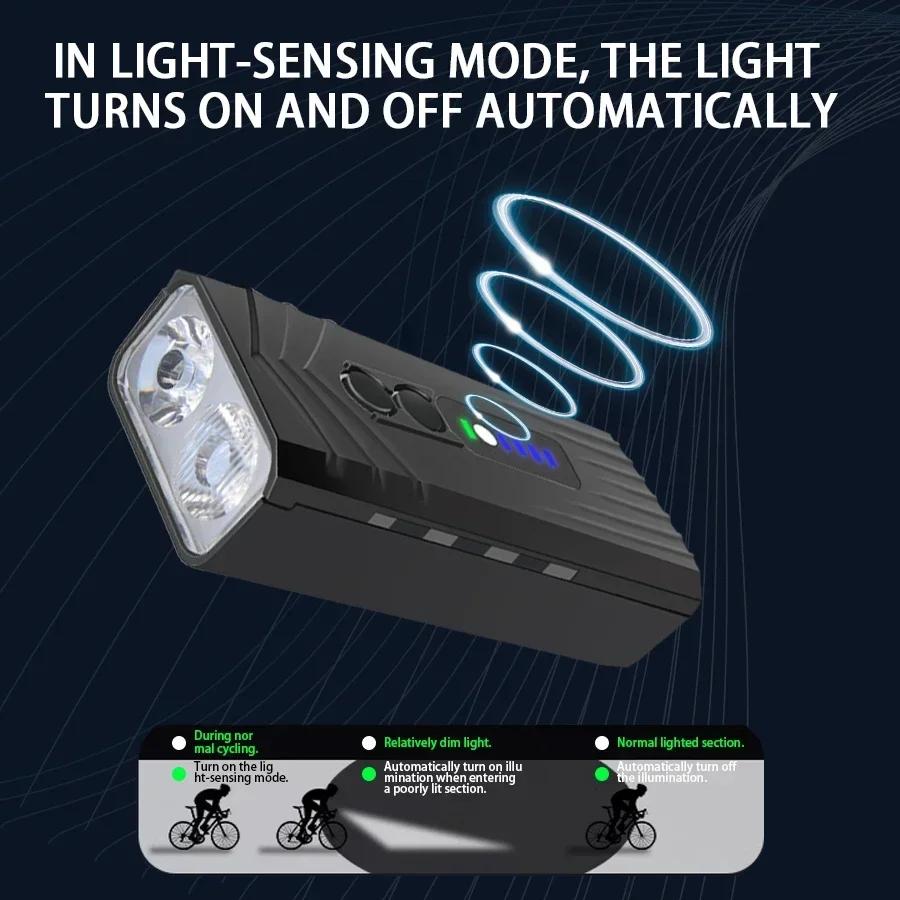 powerful Bicycle Front Light Bright Bike Led Flashlight Intelligent Light Sensor USB Rechargeable MTB Bike Lamp Cycling lantern