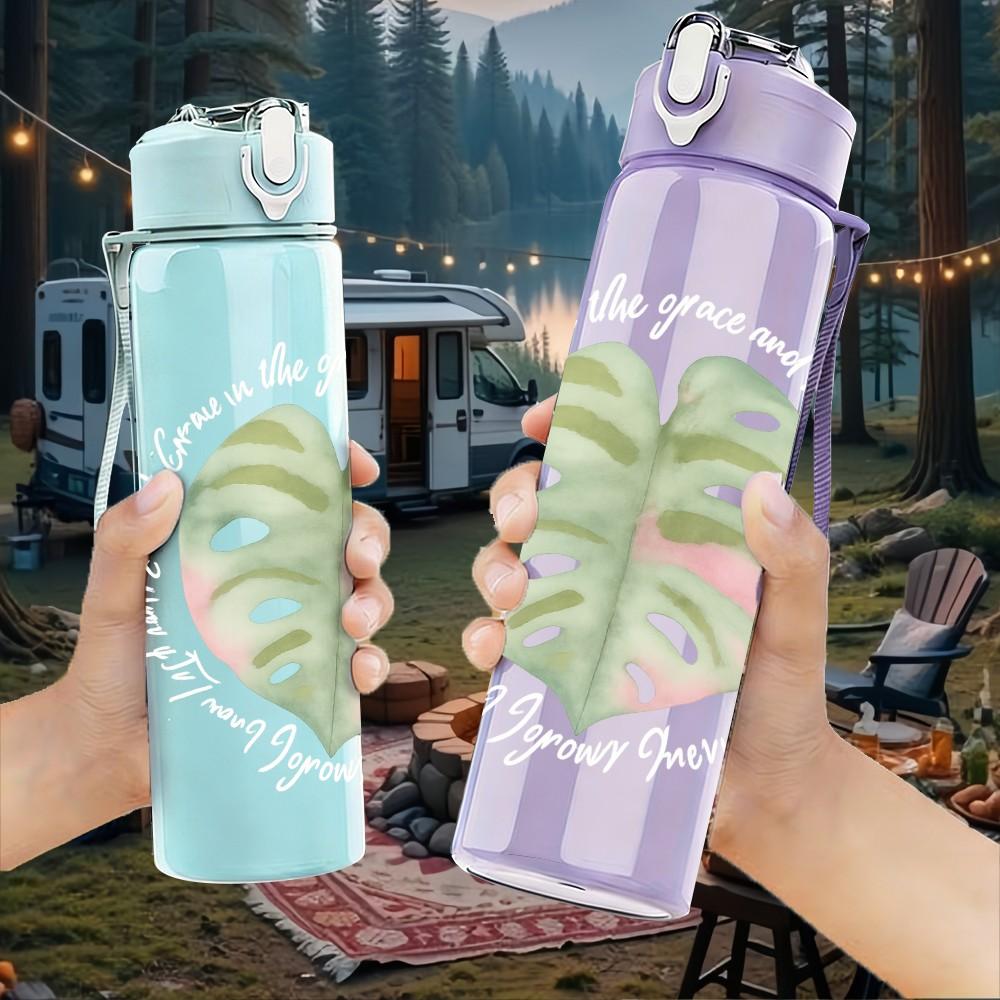 1PC Monstera Leaf Minimal Art 750ml Color Plastic Sports Water Bottle Leakproof Flip Straw Lid Suitable for Sports Office Home Use