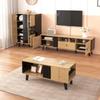 Side Cabinets, Sideboard, Display Cabinets with Glass and LED Lighting. Black and Wood Colors, Black Wood Strip Design [OLD SKU:WF313229230SAA]