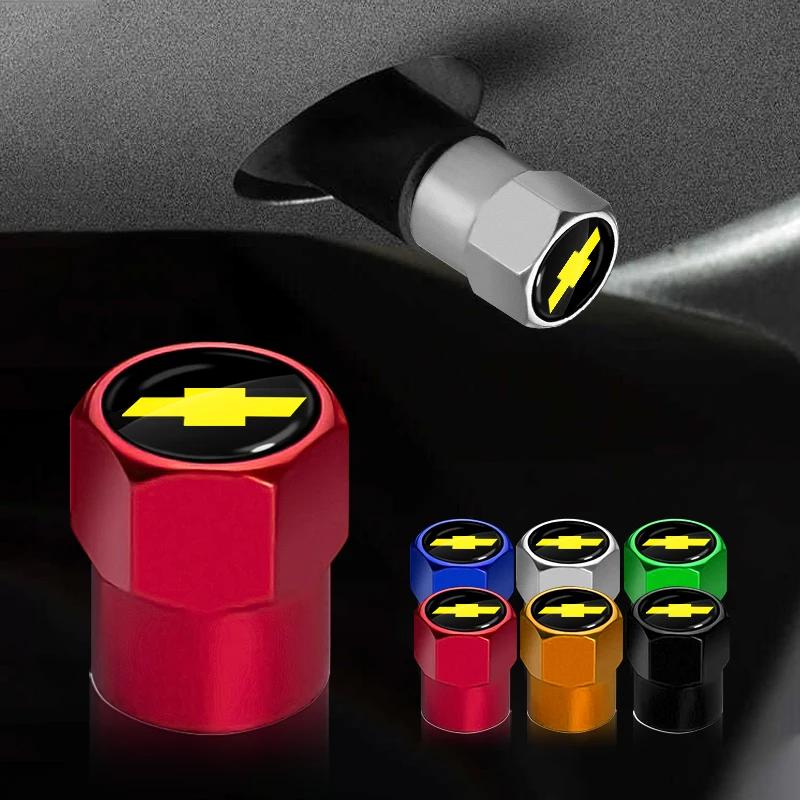 HIL4 4pcs Car Wheel Tire Valve Caps Stem Case With Logo Auto Styling For Chevrolet Silverado Impala Malibu Cruze Emblems Accessories