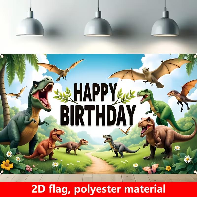Kids Jungle Dinosaur Birthday Backdrop, T-Rex & Pterodactyl Happy Birthday Background Banner for Boys Room Party