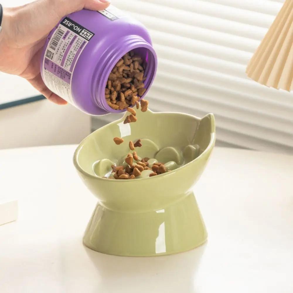 Ceramic Cat Slow Food Bowl Cute Slanted Mouth Dog Feeding Basin Creative Large Capacity Pet High Foot Bowl Kitten Puppy