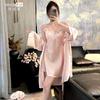 [Carefully Selected] Sexy Satin Nightdress with Chest Pad, Summer New Ice Silk Slimming Strap Loungewear Set