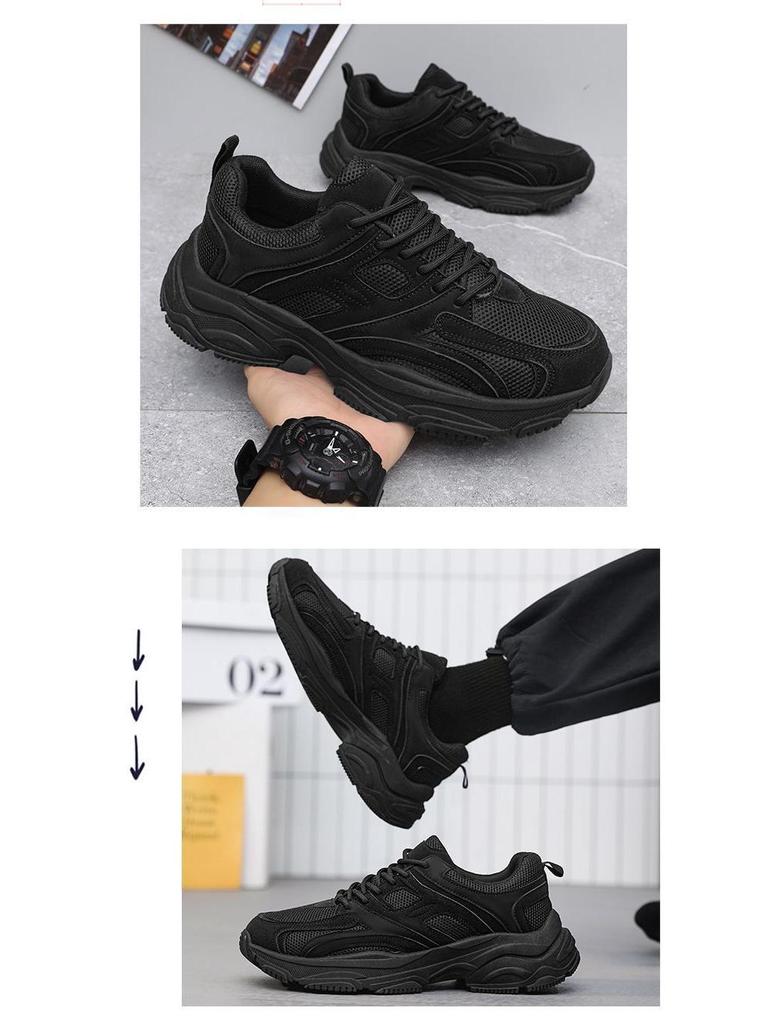 Men's All-Black Summer 2025 Sneakers: Casual Teen Running Shoes with Thick Soles