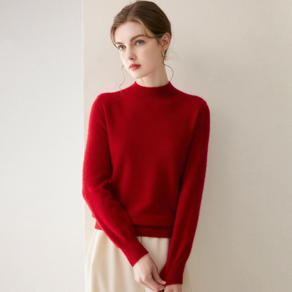 2026 Le Kasha Women's Pure Cashmere Sweater: 12 Gauge Flat Knit, Half-High Neck, Solid Color, Autumn/Winter Base Layer