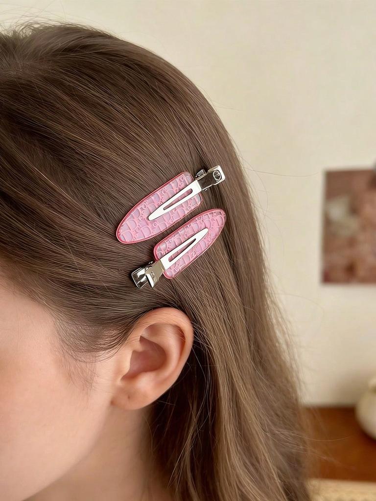 Dior 2 Pièces Pince à Cheveux Transparente Rose avec Logo Barrettes Alligator en Métal Mode Accessoires Cheveux pour Femmes Franges Décor Quotidien