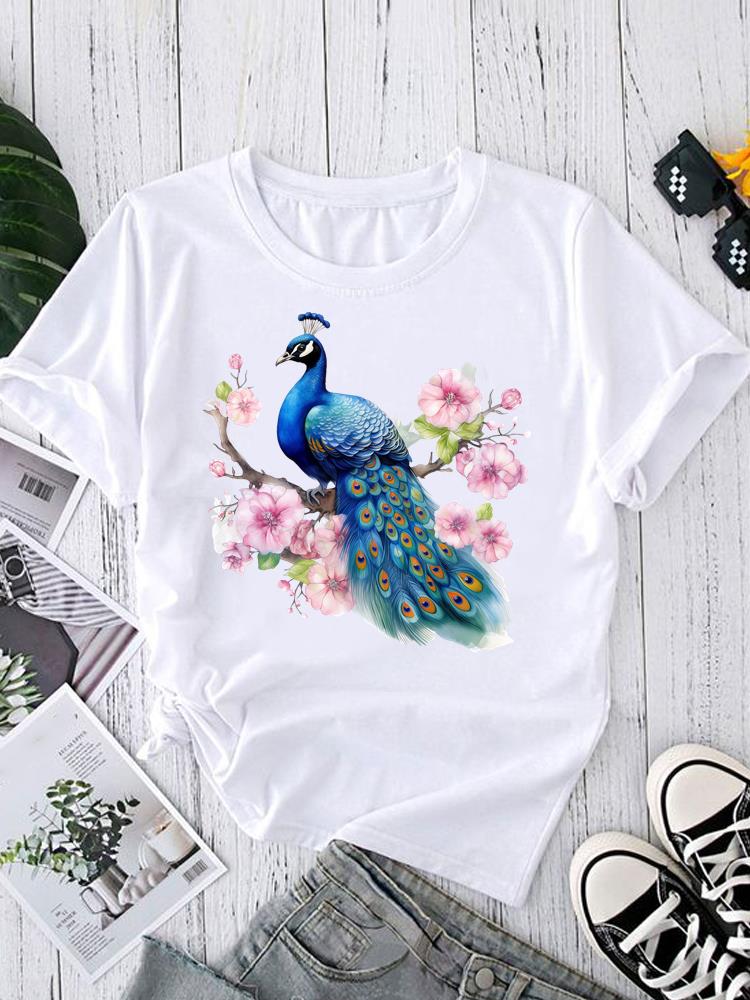 (Asian Size) sweet lovely flower Tee Fashion Print Casual Top O-neck Short Sleeve T-shirts T Graphic Female Women's Clothing