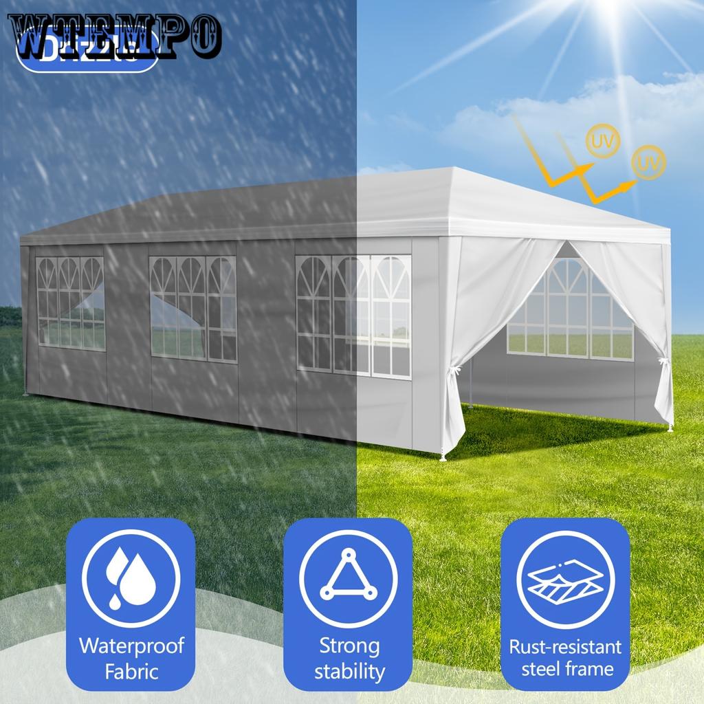 10'x30' Spacious Outdoor Party Tent - Waterproof Canopy, 8 Removable Sidewalls, Perfect for Patio, Wedding, Gazebo, Backyard Events and Gatherings