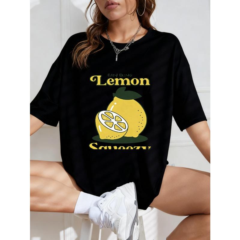 Lemon Season Oversized T Shirt White Lemon And Slice Print With Text For Casual Wear