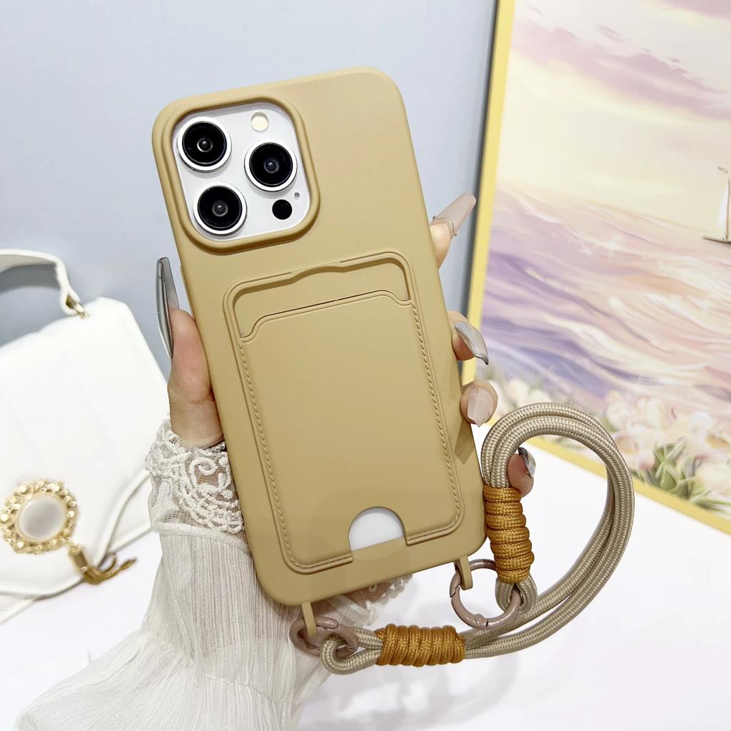 Luksusowy płynny miękki silikonowy pokrowiec na telefon iPhone 16 15 14 13 12 11 Pro Max Portfel Uchwyt na karty Smycz Odporna na wstrząsy Pokrowiec