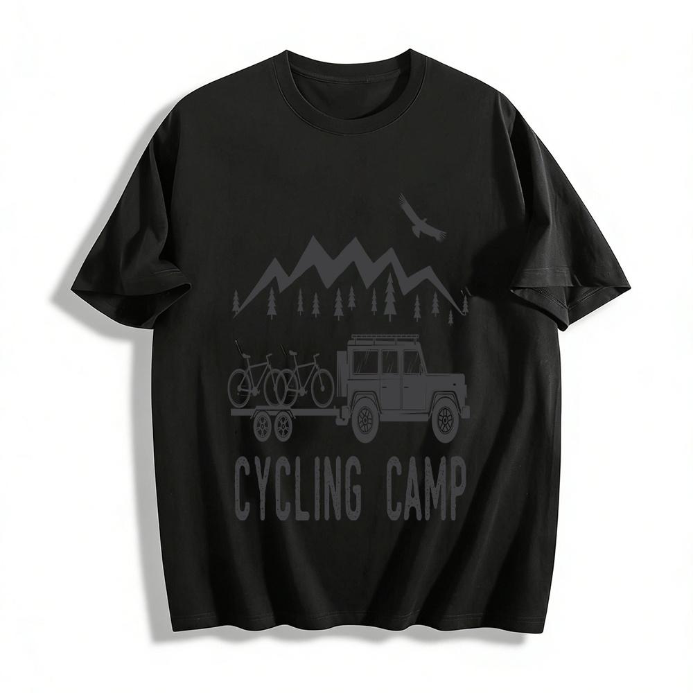 Outdoor Mountain Cycling Camp Print Tee Off-road Camping Lovers Top Pure cotton T-shirt XXS