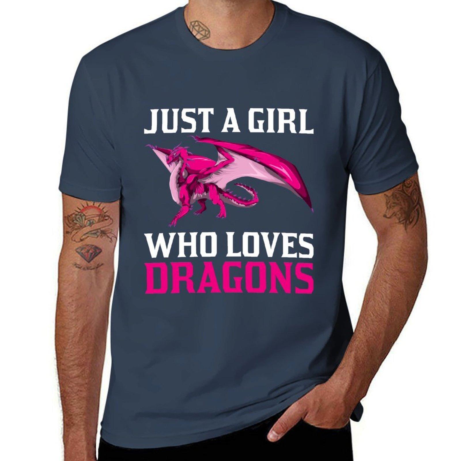 Just A Girl Who Loves Dragons TShirt Soft Casual Short Sleeve Cotton Tee S