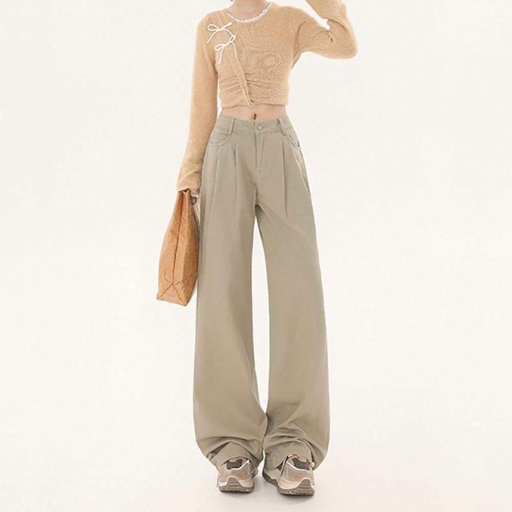 Niche Korean version of floor-mopping jeans spring and autumn new thin drape pleated loose wide-leg jeans tide