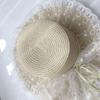 Fisherman Cap Lace Bow Sun Hat Adjustable Breathable Straw Beach Hat Lace Ruffle Wide Brim Hat Summer Beach