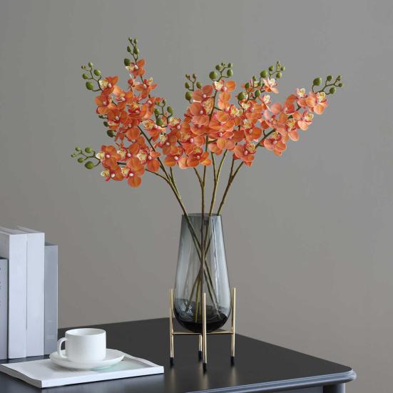 Artificial Moth Orchids 2 Fork Realistic Fake Silk Flower Wedding Party Home Office Table Centerpiece Faux Phalaenopsis Floral Branch Decoration