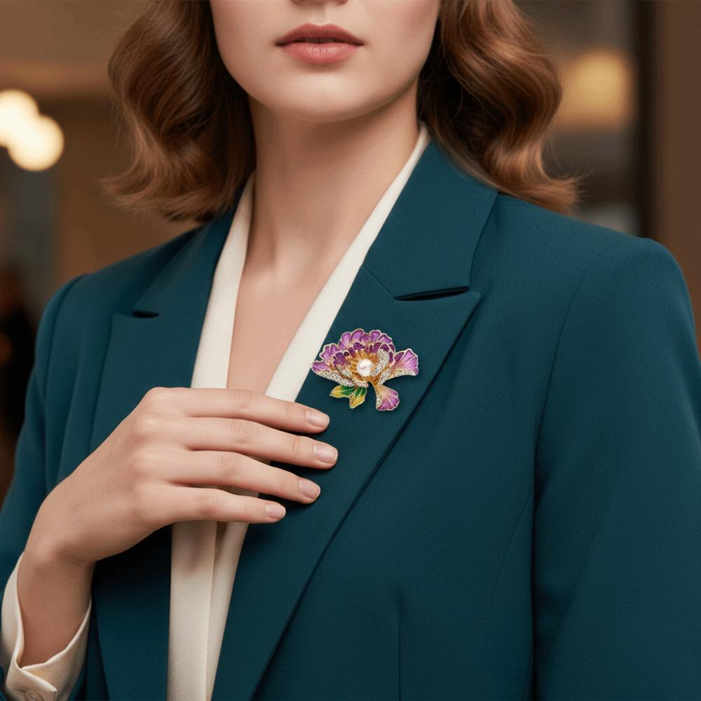 Colorful Peony Flower Brooches Vintage Metal Corsage Ornament Coat Accessories