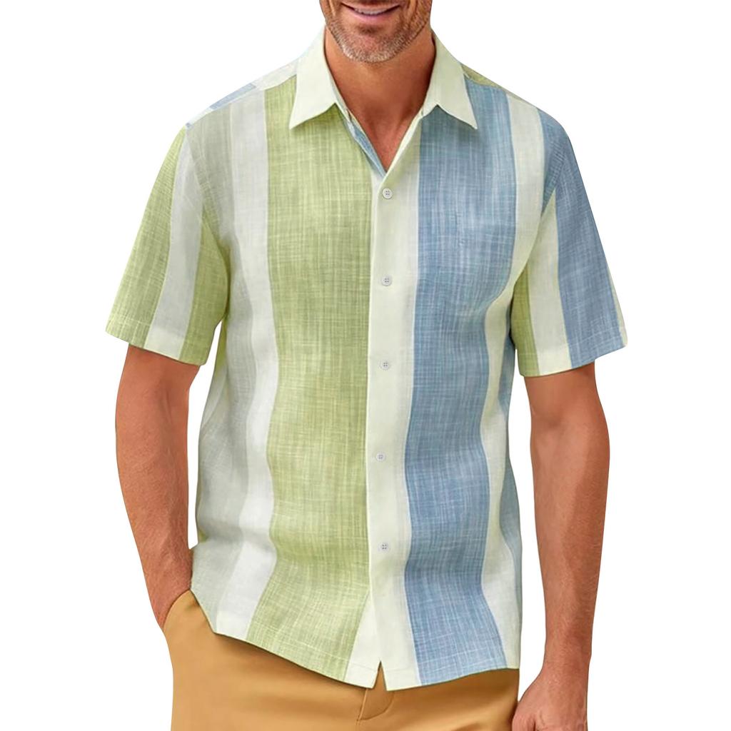 Men's Vintage Button Down Bowling Shirts Short Sleeve Summer Beach Shirt