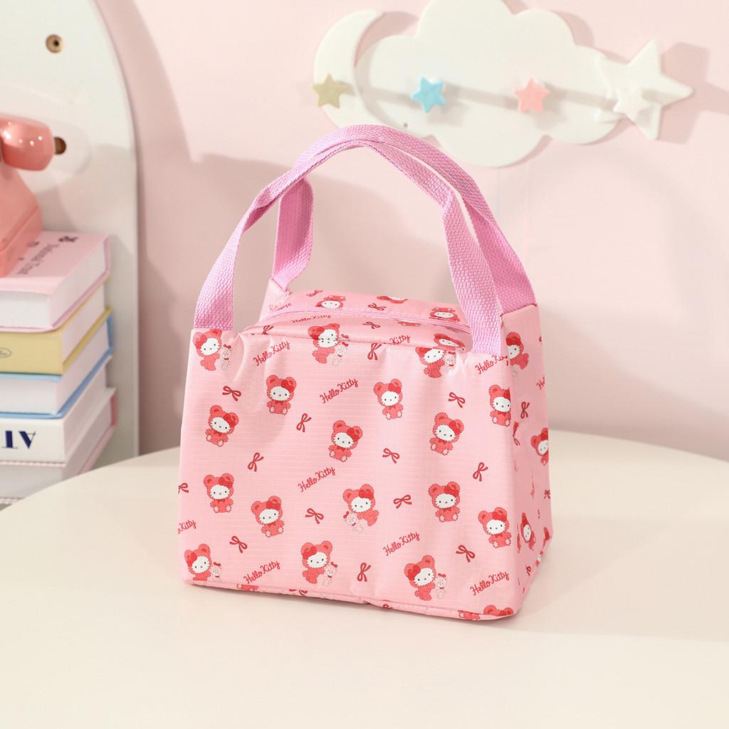 

Portable Bento Bag With Insulation For Girls Featuring Kuromi And Melody Printed Oxford Cloth For School And Work KT